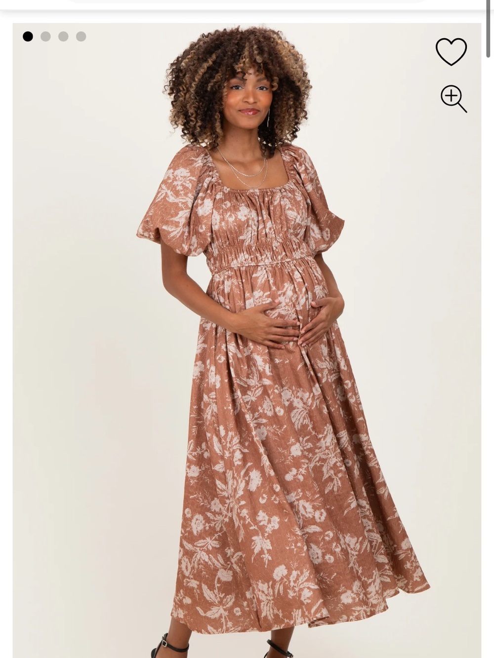Pinkblush Rust Floral Puff Sleeve Smocked Waist Maternity Midi Dress